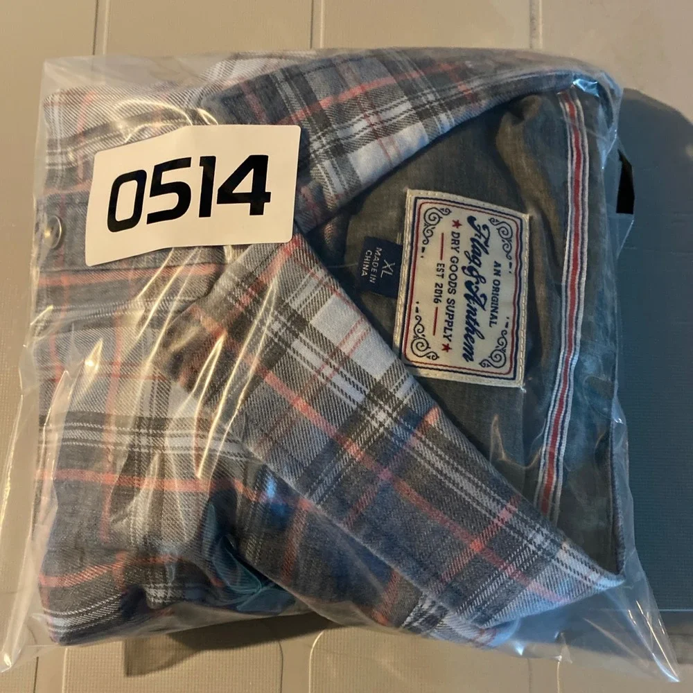 NEW Flag Anthem Plaid Flannel Shirt Mens Extra Large Blue Red Fall Americana
